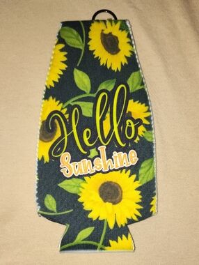 Four Hello Sunshine Sunflower Bottle Cooler Covers - Yellow & Black